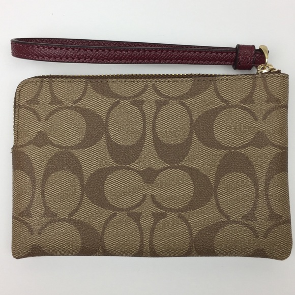 Coach Corner Zip Wristlet Khaki Metallic Cherry - Picture 3 of 5
